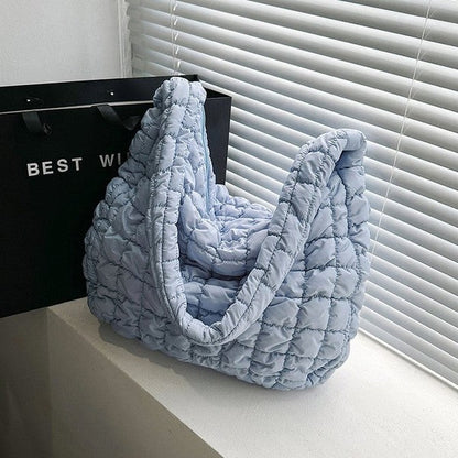 Layla Puff Quilting Texture Shoulder Tote Bag Periwinkle/Blue 1 by Dani &amp; Em | Fleurcouture