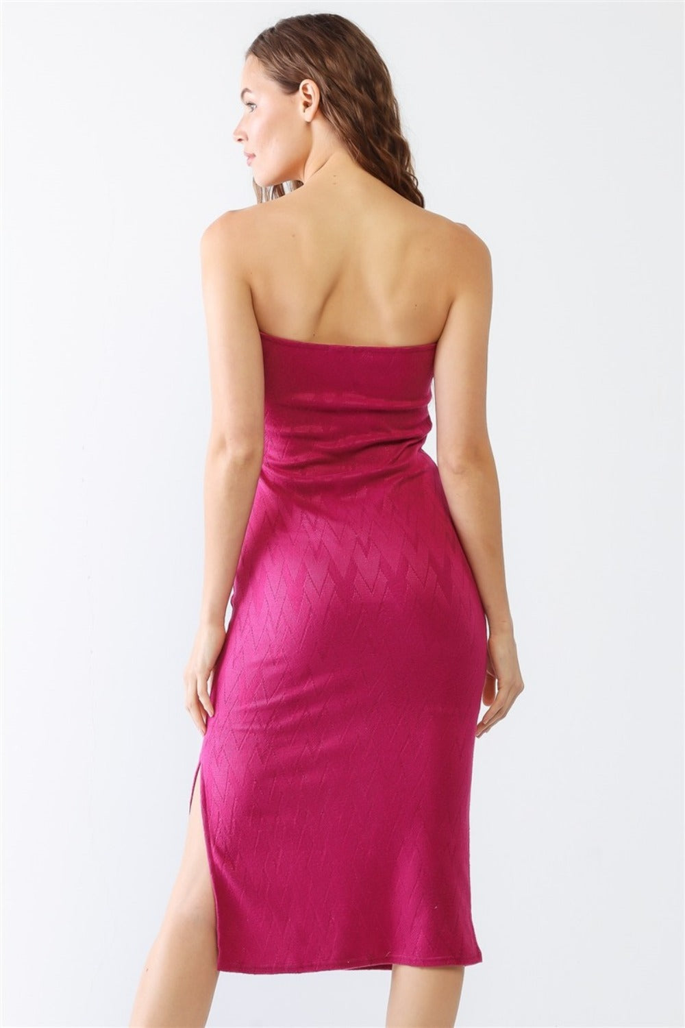 Le Lis Geometric Print Strapless Side Slit Dress Magenta Women&