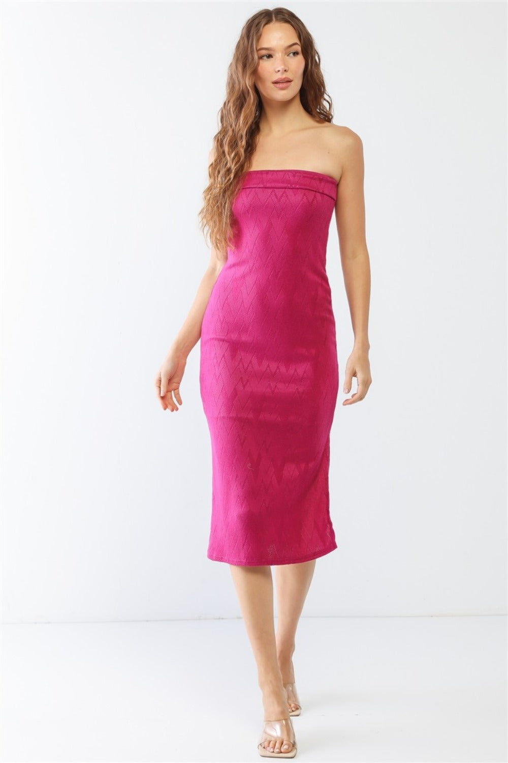 Le Lis Geometric Print Strapless Side Slit Dress Magenta Women&