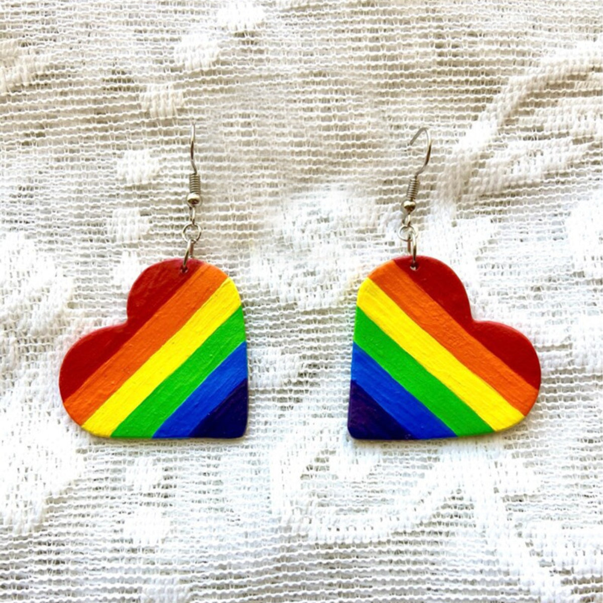 Leather Colorful Striped Heart Earrings Multicolor One Size Earrings by Trendsi | Fleurcouture