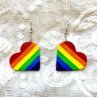 Leather Colorful Striped Heart Earrings Multicolor One Size Earrings by Trendsi | Fleurcouture