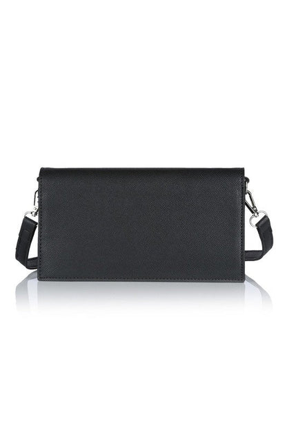 LEATHER FLAP ENVELOPE BAG BLACK Os by Bella Chic | Fleurcouture