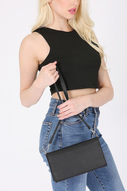 LEATHER FLAP ENVELOPE BAG BLACK Os by Bella Chic | Fleurcouture