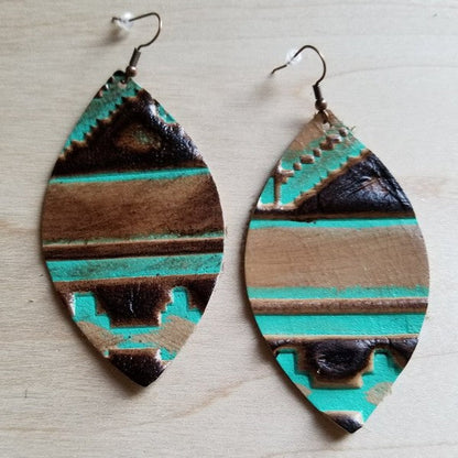 Leather oval earrings in navajo green 1 by The Jewelry Junkie | Fleurcouture