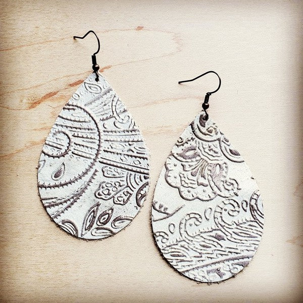Leather Teardrop Earring in Oyster Paisley oyster small by The Jewelry Junkie | Fleurcouture