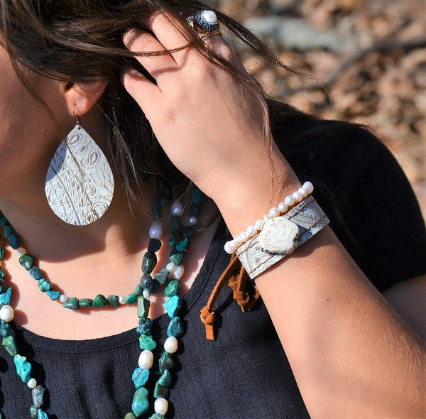 Leather Teardrop Earring in Oyster Paisley by The Jewelry Junkie | Fleurcouture