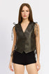 LEATHER VEST WITH LACE DETAIL DARK BROWN S by Emory Park | Fleurcouture