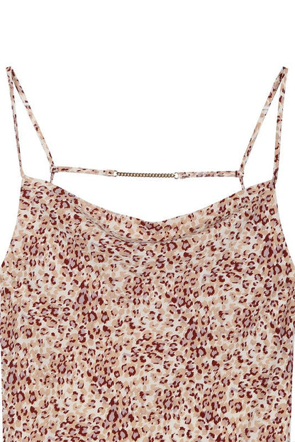 Leopard cami dress with chain trim Beige leopard by Lilou | Fleurcouture