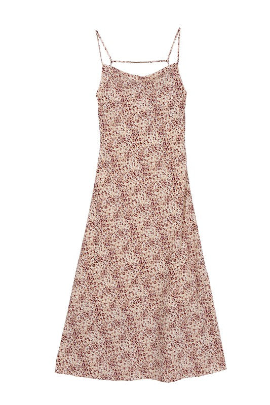 Leopard cami dress with chain trim Beige leopard by Lilou | Fleurcouture