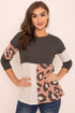 Leopard Color Block Tunic Charcoal S by EG fashion | Fleurcouture