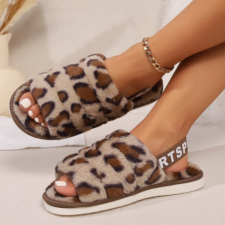 Leopard Open Toe Slippers Khaki Women&