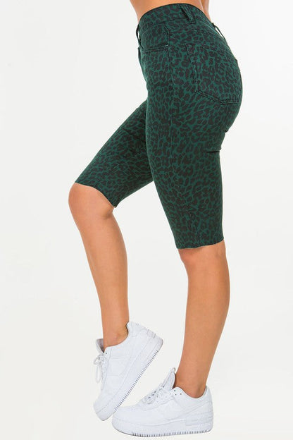 Leopard Print Bermuda Short in Pine Green Green by GJG Denim | Fleurcouture