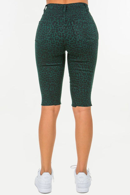 Leopard Print Bermuda Short in Pine Green Green by GJG Denim | Fleurcouture