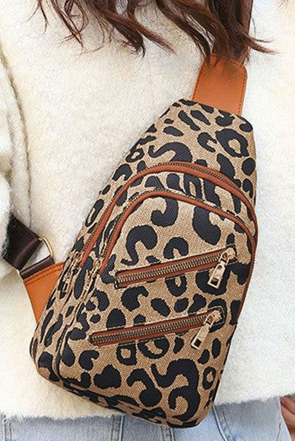 Leopard Print Multi-zip Inclined Shoulder Bag Leopard ONE SIZE polyester fiber Shoes &amp; Bags by Fleurcouture | Fleurcouture