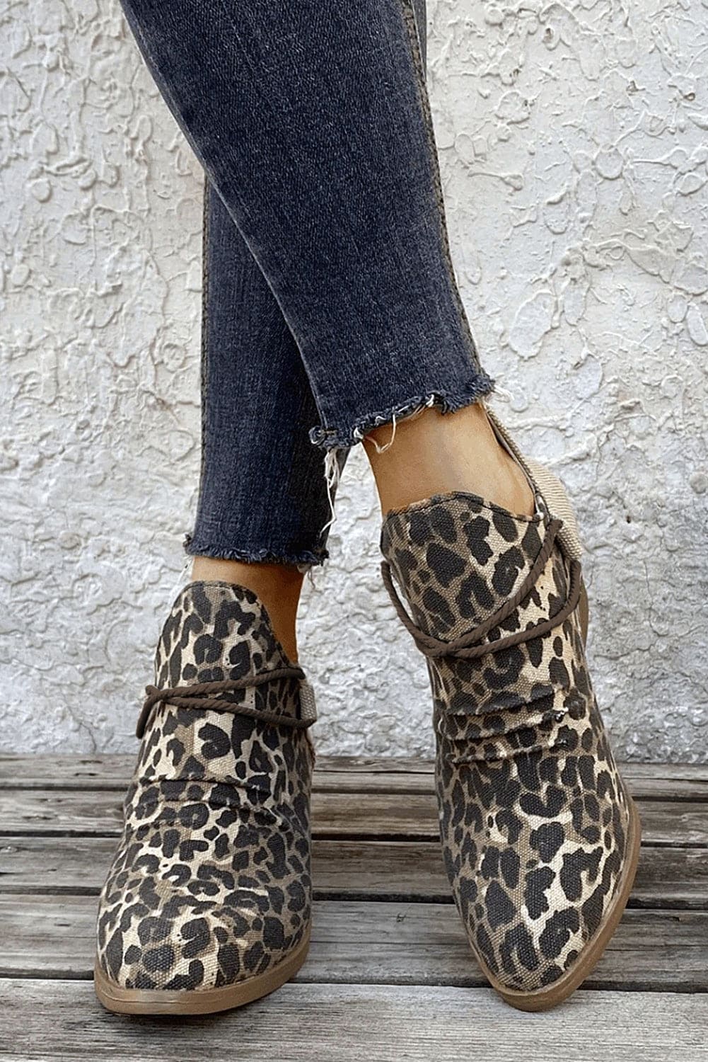 Leopard Retro Canvas Patchwork Chunky Heel Booties Leopard 100%PVC Shoes &amp; Bags by Fleurcouture | Fleurcouture
