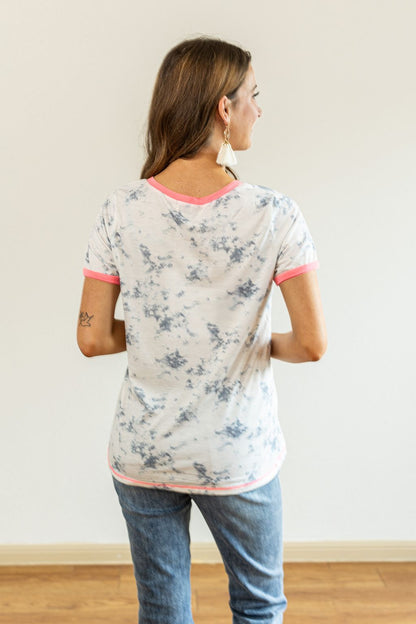 Leopard Texas on Marble &amp; Pink Ringer Tee White Ladies Tops by Southern Grace | Fleurcouture