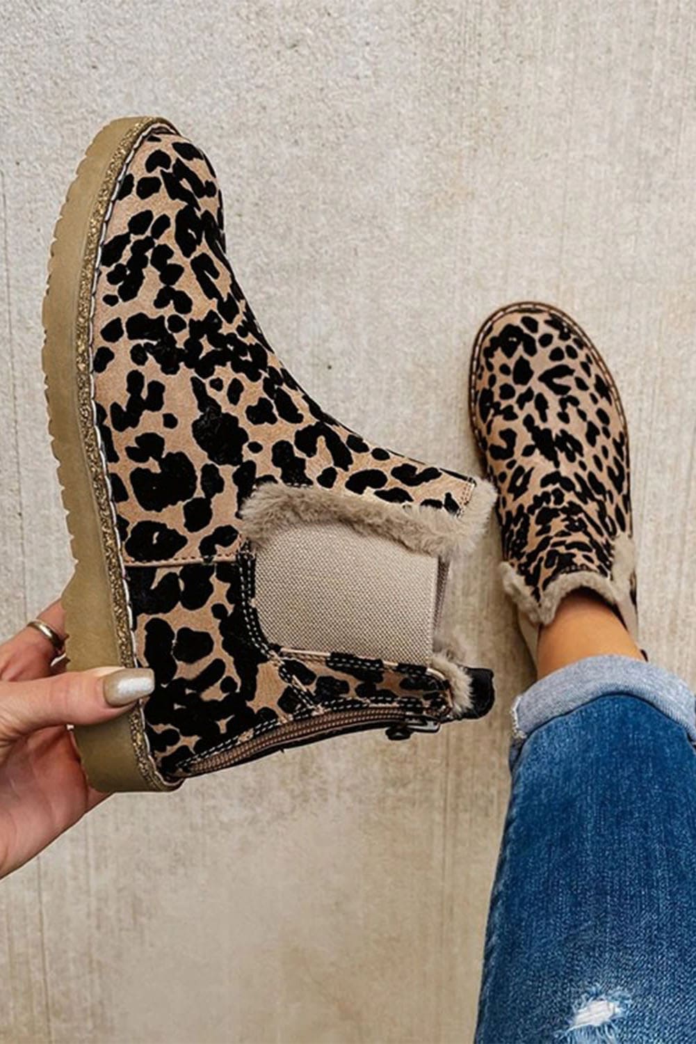 Leopard Zip Up Fleece Lining Chelsea Boots Leopard 37 Shoes & Bags by Fleurcouture | Fleurcouture