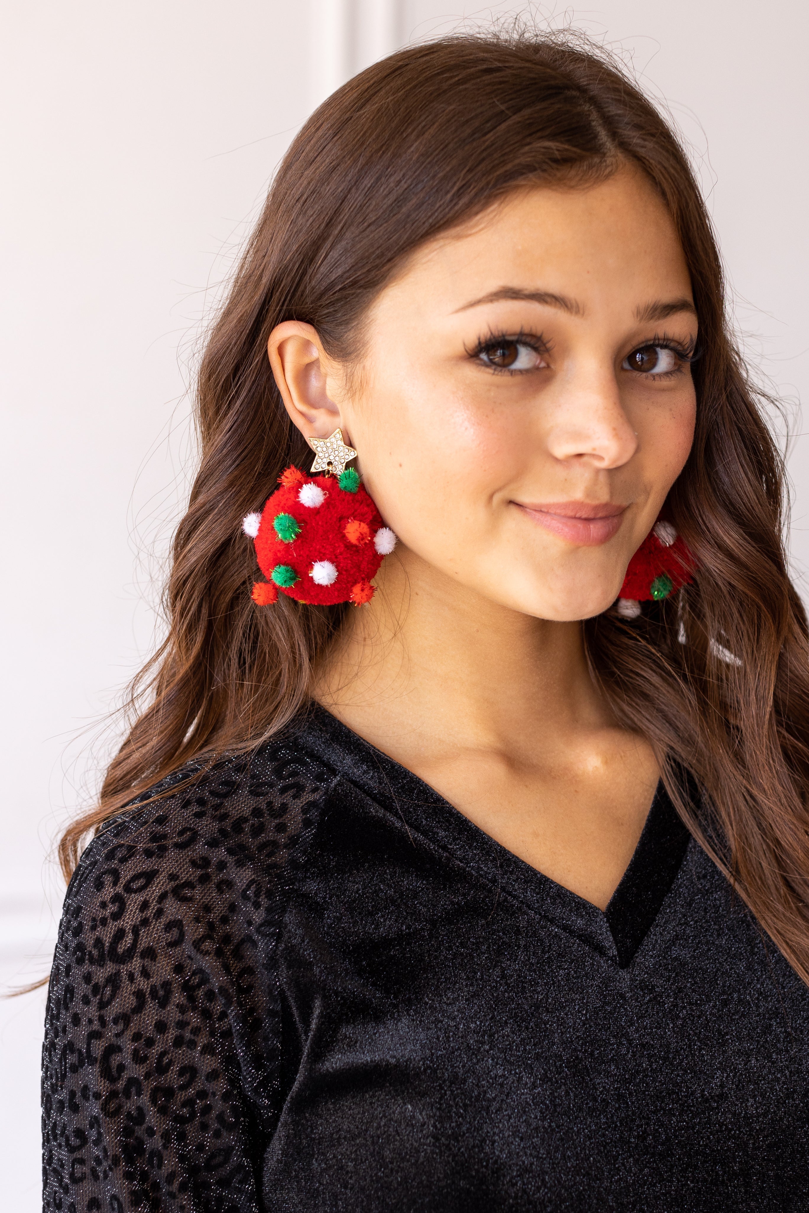 Let It Snow Red Pom Pom Earrings Red One Size Earrings by Grace &amp; Emma | Fleurcouture