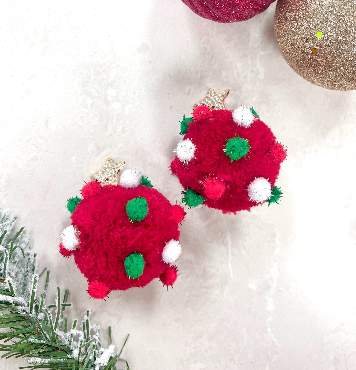 Let It Snow Red Pom Pom Earrings Red One Size Earrings by Grace &amp; Emma | Fleurcouture