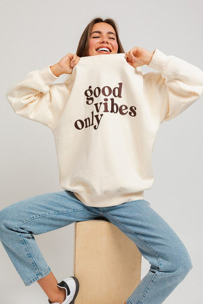 Letter Embroidery Oversized Sweatshirt CREAM XS by LE LIS | Fleurcouture