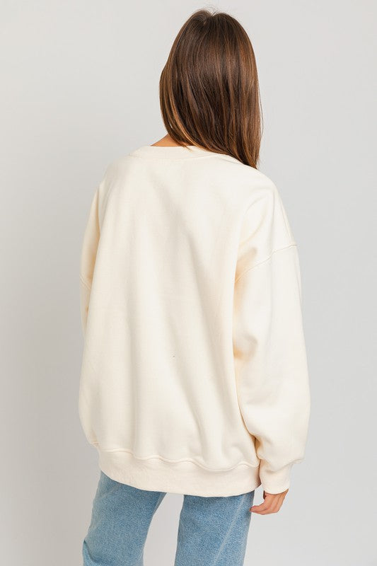 Letter Embroidery Oversized Sweatshirt by LE LIS | Fleurcouture