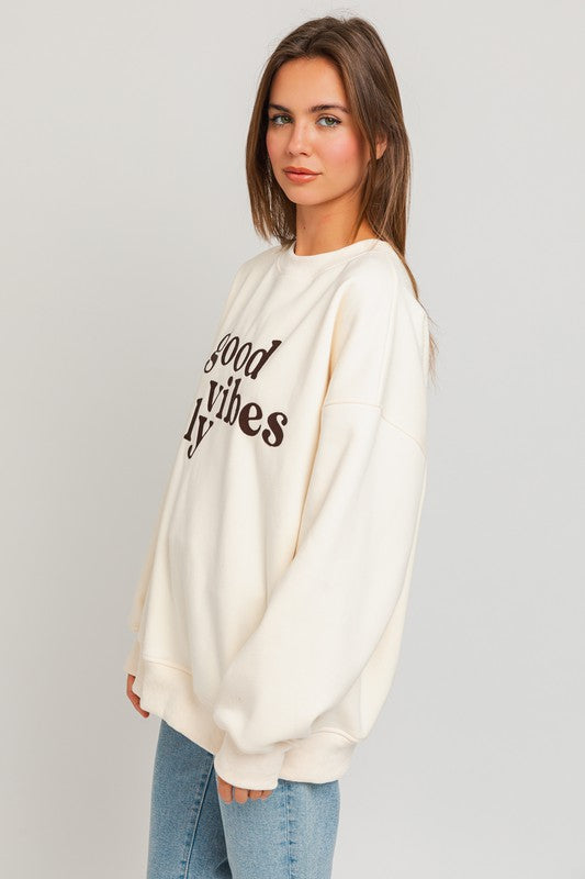 Letter Embroidery Oversized Sweatshirt by LE LIS | Fleurcouture