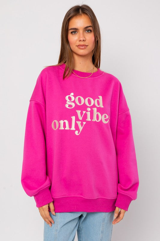 Letter Embroidery Oversized Sweatshirt PINK XS by LE LIS | Fleurcouture