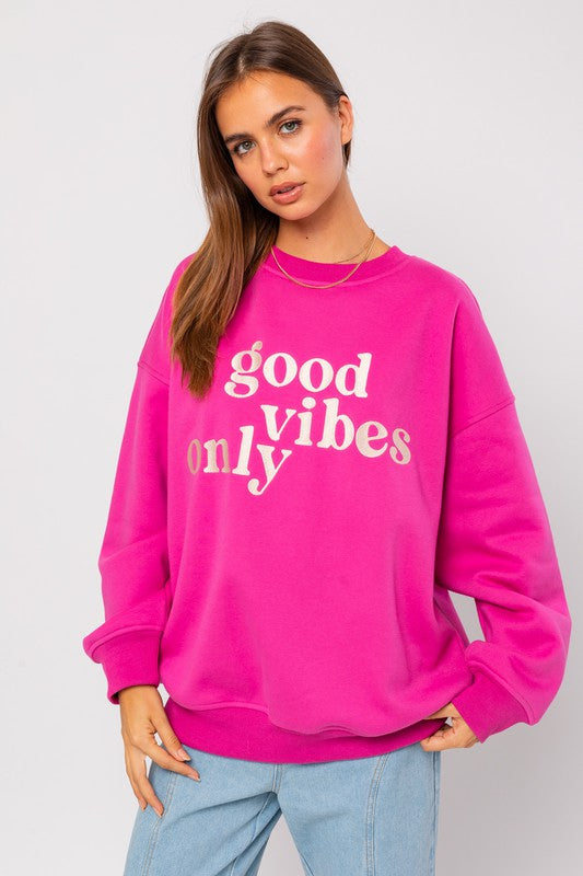 Letter Embroidery Oversized Sweatshirt PINK XS by LE LIS | Fleurcouture