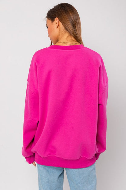 Letter Embroidery Oversized Sweatshirt PINK XS by LE LIS | Fleurcouture