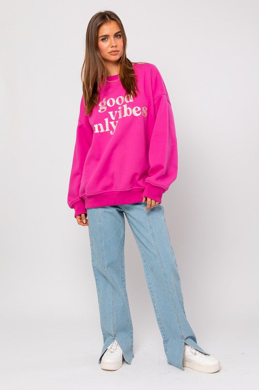 Letter Embroidery Oversized Sweatshirt PINK XS by LE LIS | Fleurcouture