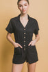 Linen Button Down Romper BLACK S by Love Tree | Fleurcouture