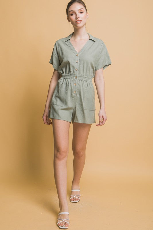 Linen Button Down Romper by Love Tree | Fleurcouture