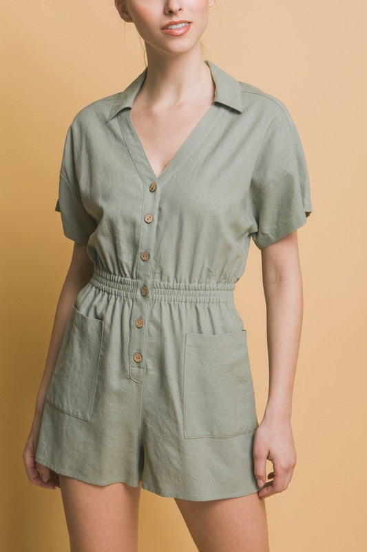 Linen Button Down Romper by Love Tree | Fleurcouture