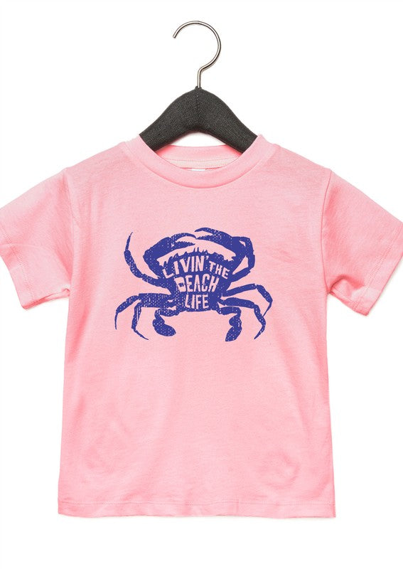 Livin That Beach Life Crab Toddler Tee Soft Pink L by Ocean and 7th | Fleurcouture