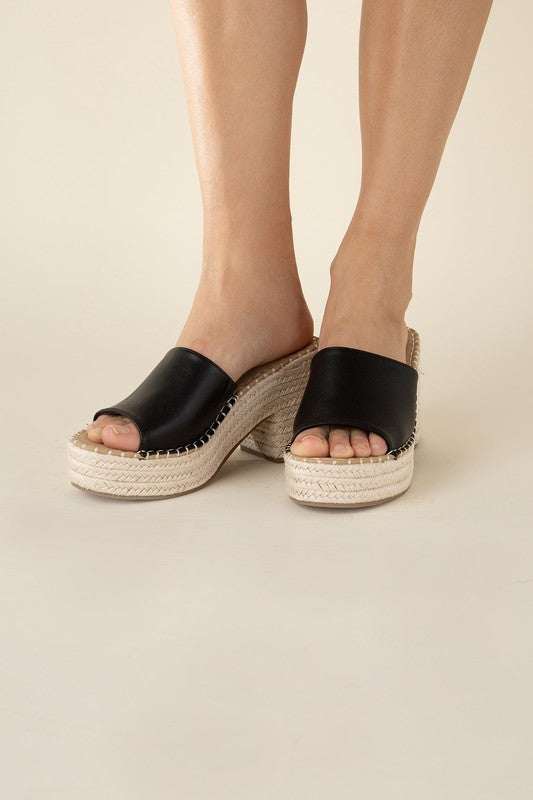 LOCK-1 Espadrille Mule Heels BLACK by Top Guy Footwear | Fleurcouture