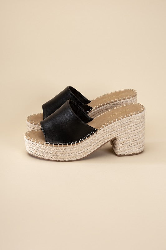 LOCK-1 Espadrille Mule Heels BLACK by Top Guy Footwear | Fleurcouture