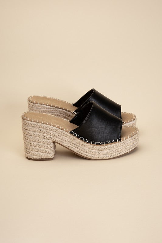 LOCK-1 Espadrille Mule Heels BLACK by Top Guy Footwear | Fleurcouture