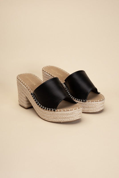 LOCK-1 Espadrille Mule Heels BLACK by Top Guy Footwear | Fleurcouture