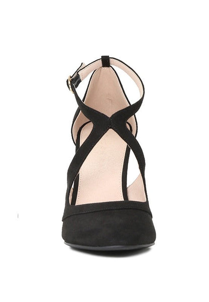 LONDON RAG CLOSE TOE CROSS STRAP HEEL SANDALS Black by Rag Company | Fleurcouture