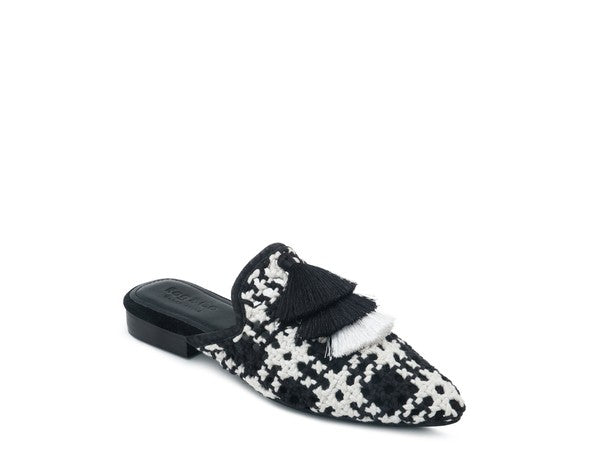 London Rag MARIANA WOVEN FLAT MULES WITH TASSELS Black 5 by Rag Company | Fleurcouture