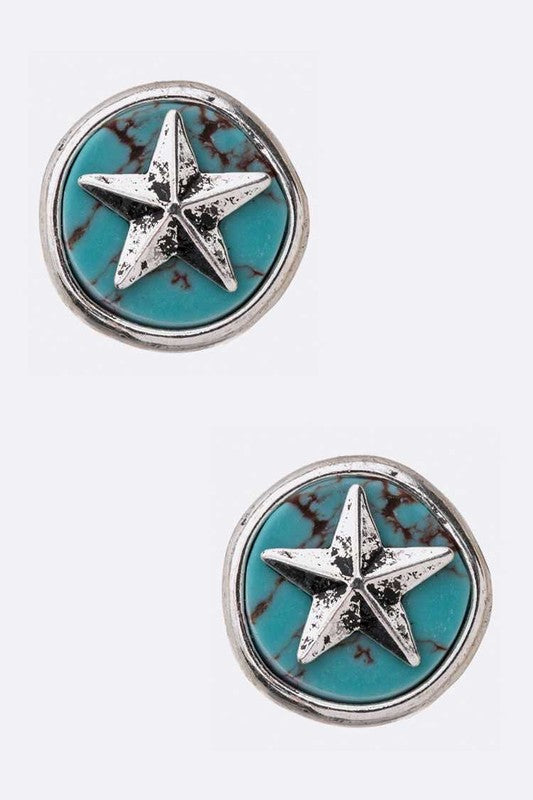 Lone Star Turquoise Stud Earrings Silver O/S by LA Jewelry Plaza | Fleurcouture