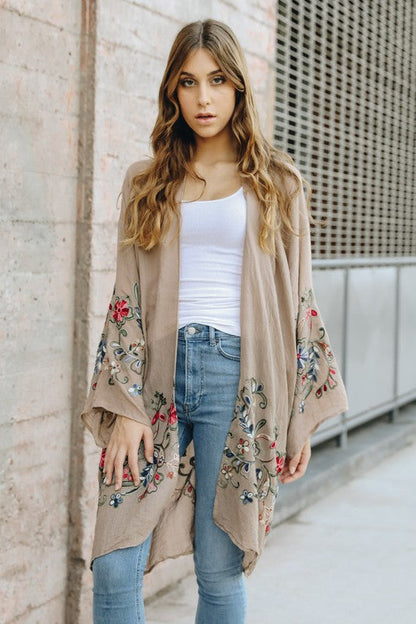 Long Floral Kimono Cardigan One Size by Leto Accessories | Fleurcouture