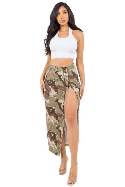 LONG MAXI SKIRT KHAKI by By Claude | Fleurcouture