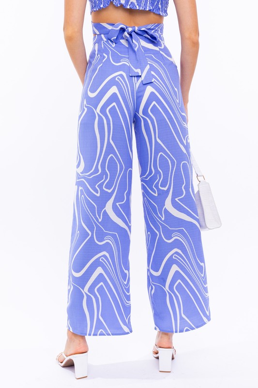 Long Pants BLUE-WHITE ABSTRACT by LE LIS | Fleurcouture