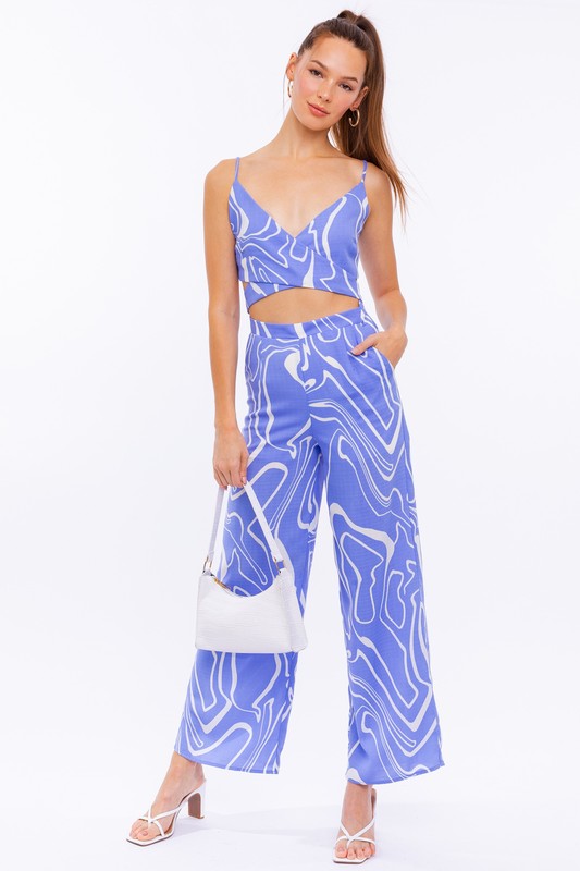 Long Pants BLUE-WHITE ABSTRACT by LE LIS | Fleurcouture