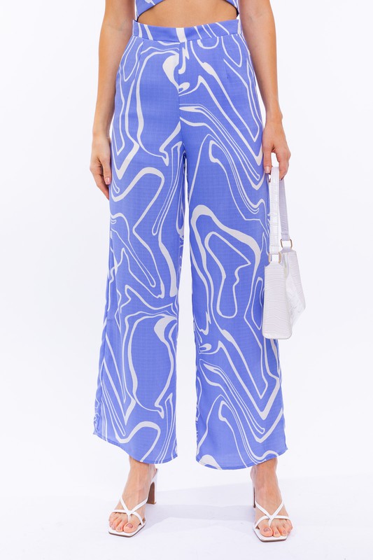 Long Pants BLUE-WHITE ABSTRACT S by LE LIS | Fleurcouture