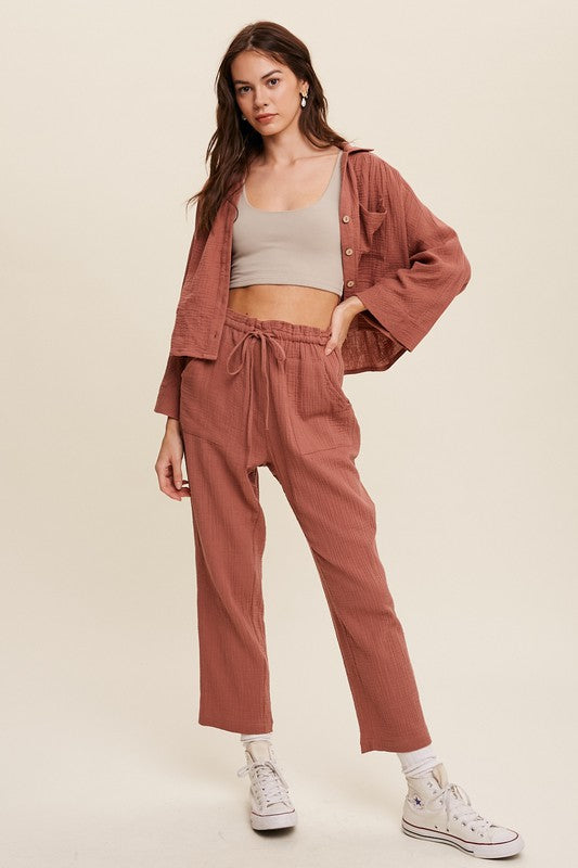 Long Sleeve Button Down and Long Pants Sets Mocha S by Listicle | Fleurcouture