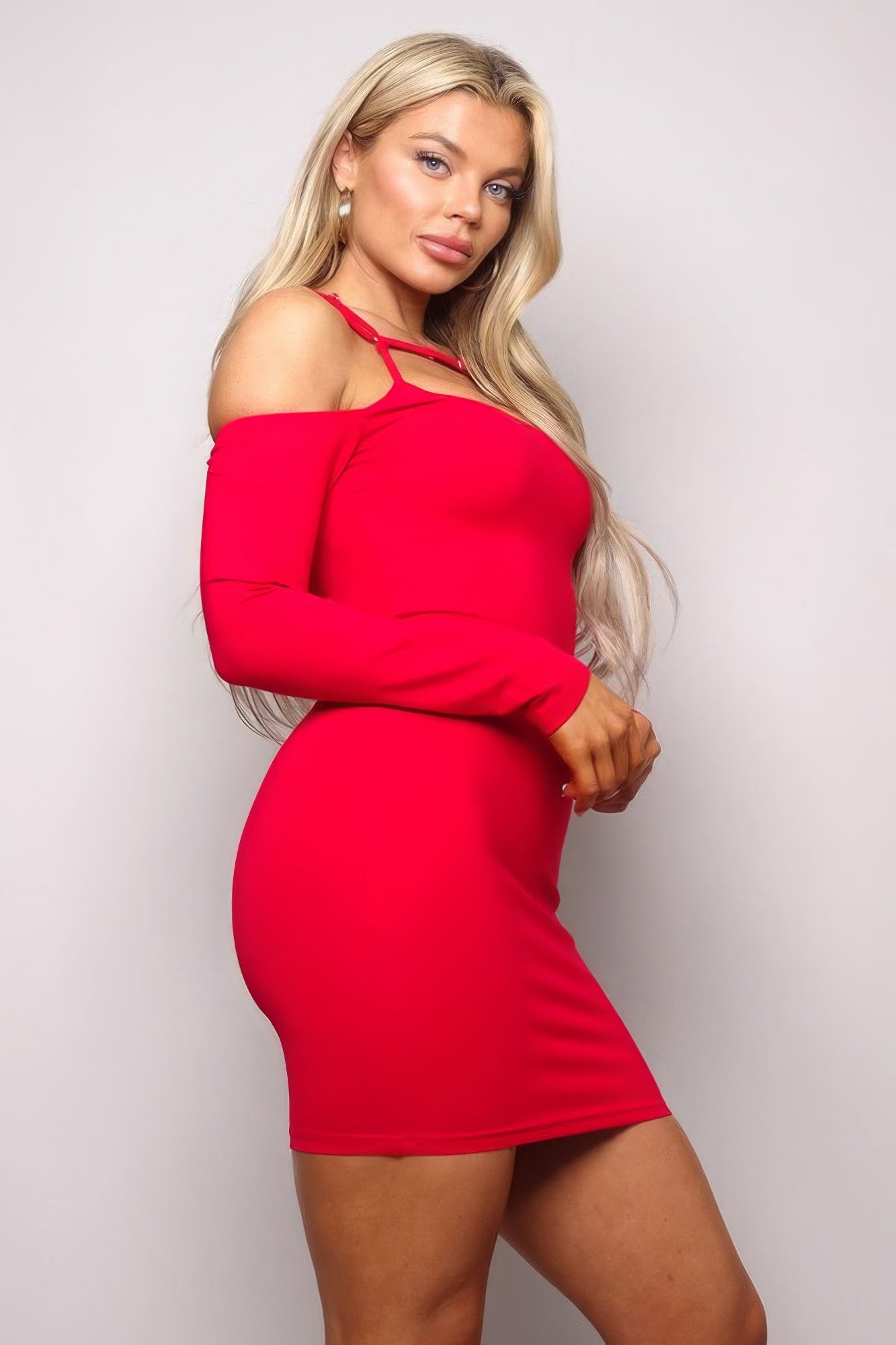 Long Sleeve Cuff Front Strap Mini Dress by Fleurcouture | Fleurcouture