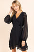 Long Sleeve Double Layer Wrap Dress Black S by Gilli | Fleurcouture