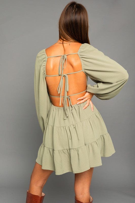 Long Sleeve Open Back Dress LT OLIVE M by LE LIS | Fleurcouture